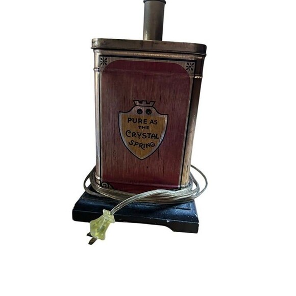 Slade's Caramel Toffy Tin Vintage Table Lamp Corded Electric with Red Shade - Picture 5 of 6